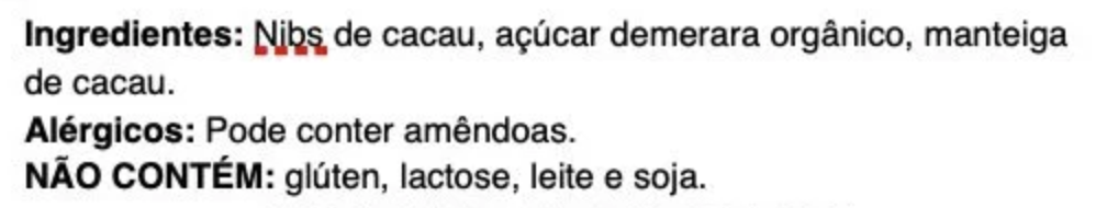 lista de ingredientes chocolate nobre